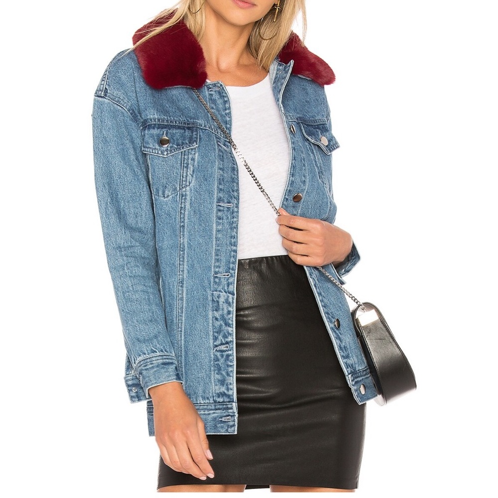 by the way. Denim Jacket With Detachable Fur Collar
